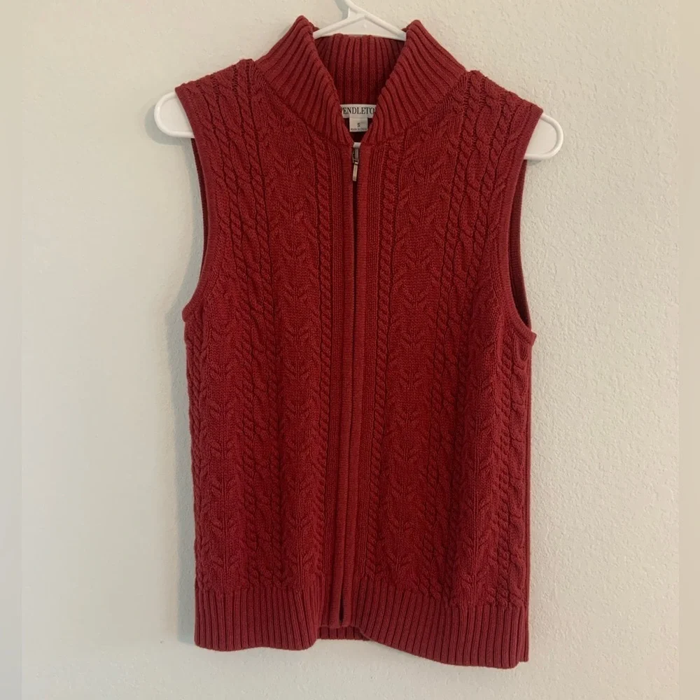 Vintage Pendleton Cable Knit Sweater Vest Zip Up